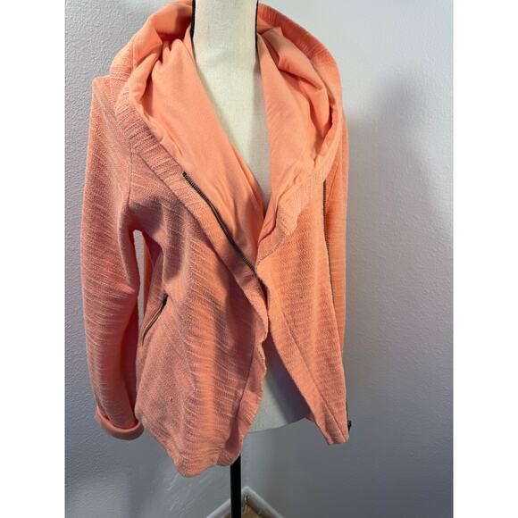 Anthropologie Saturday Sunday Orange Hoodie Jacket M Cotton Moto Wrap Jacket - Picture 4 of 9